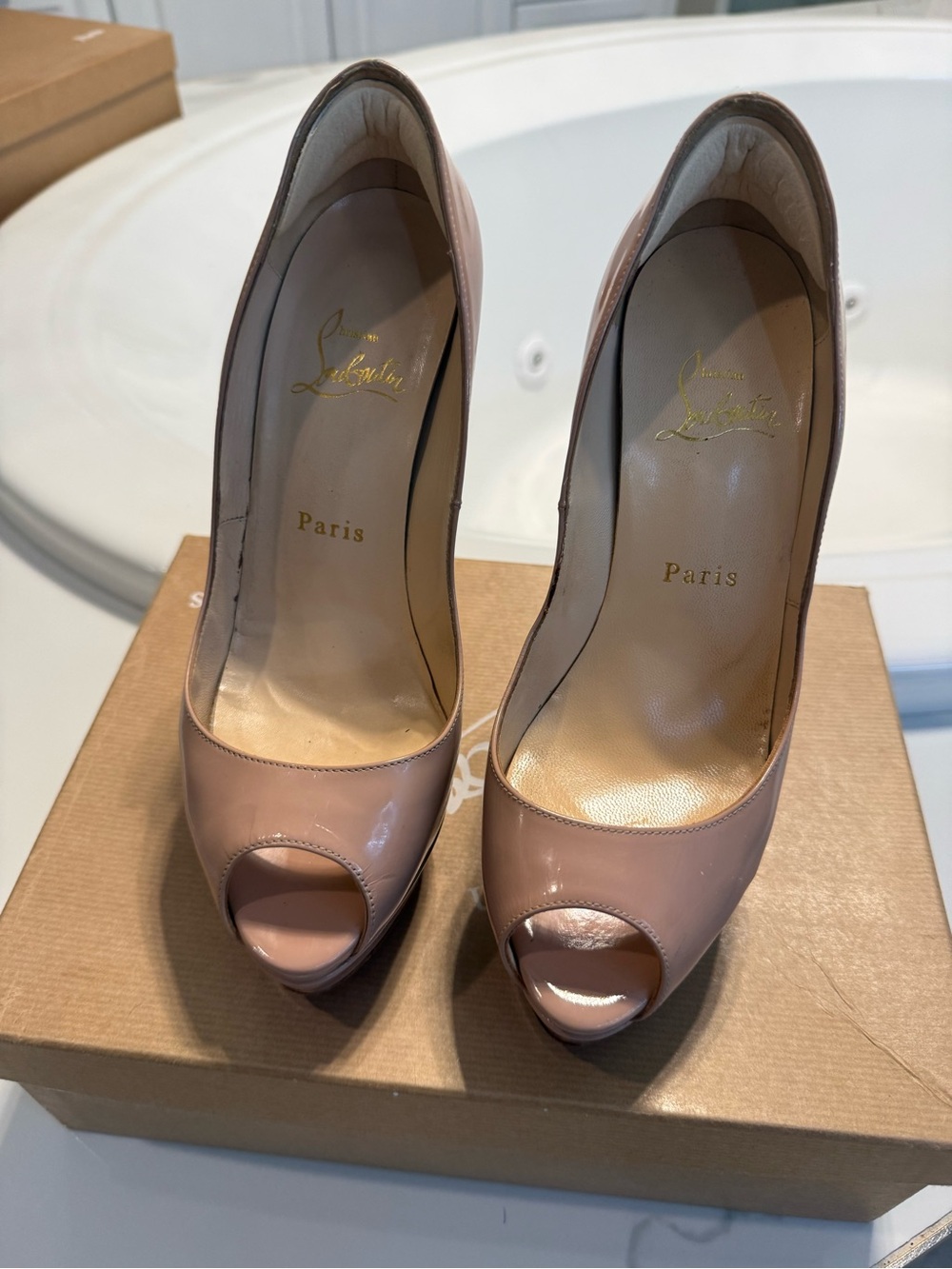 Christian Louboutin Blush Patent Peep-Toe Pumps